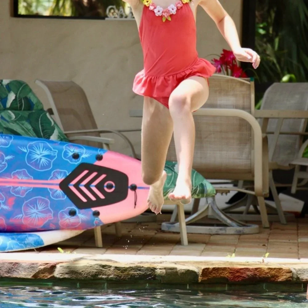 Gymboree Coral With Floral Neckline One-Piece Bathing Suit sz 9 EUC